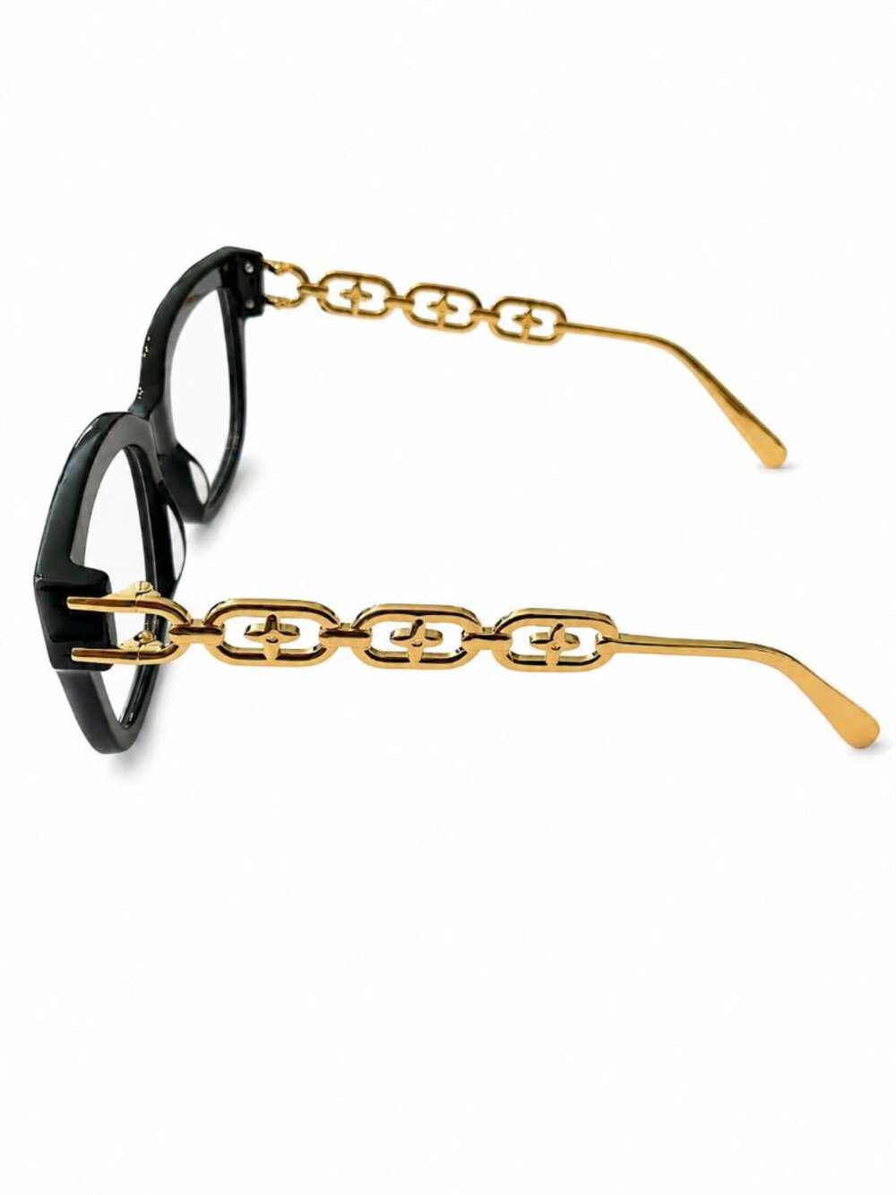 Black and Gold Chain Link Eyeglass Frames 55-18-143 - Picture 7 of 9